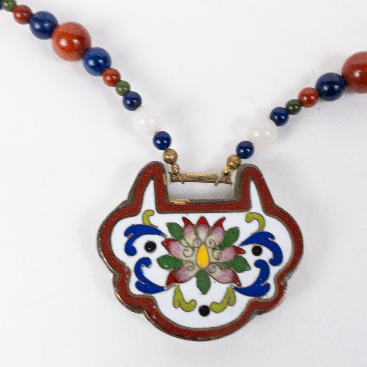 Lapis Lazuli, Carnelian, & Moonstone Cloisonné Pendant Necklace