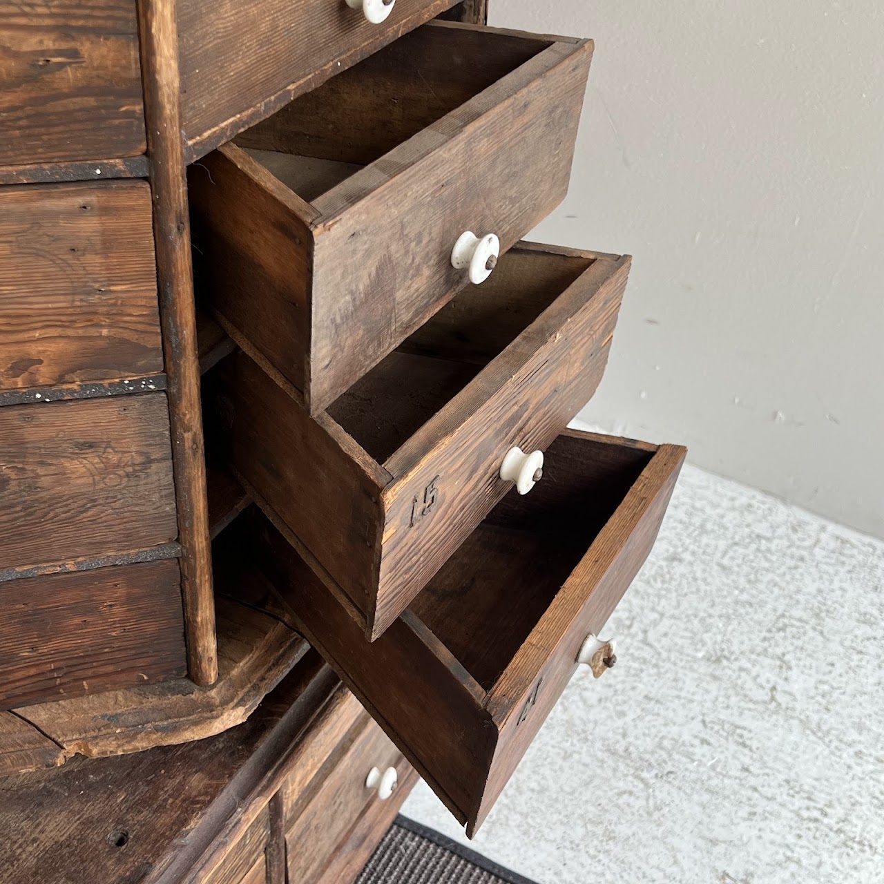 Late 19th C. American Pine 100-Drawer Storage Cabinet