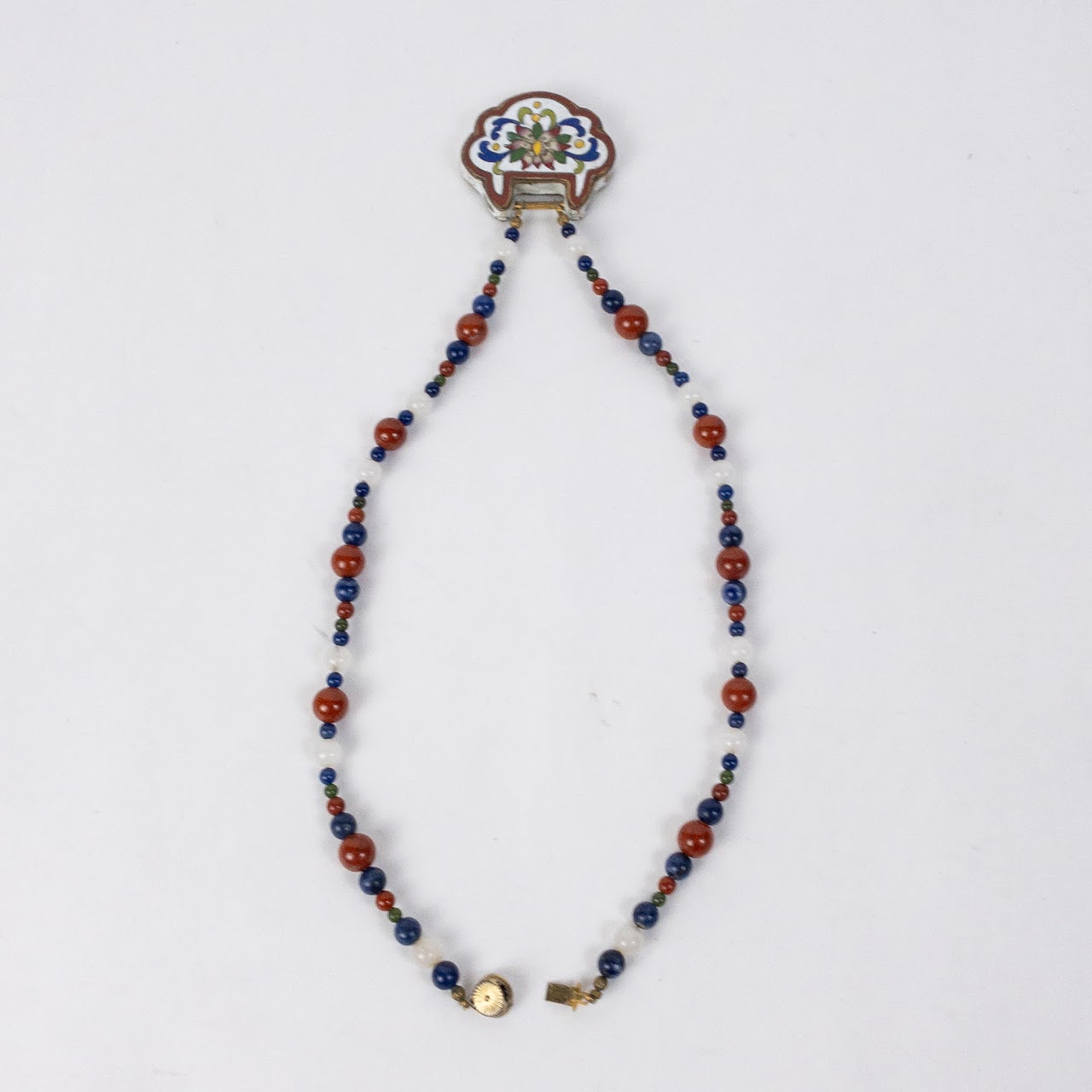 Lapis Lazuli, Carnelian, & Moonstone Cloisonné Pendant Necklace