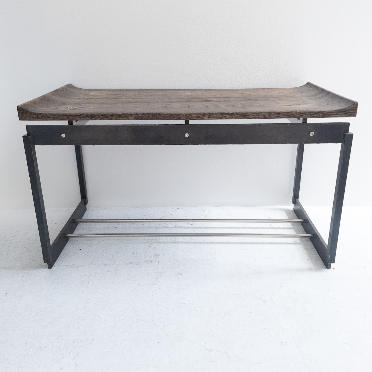 Oak and Iron Contemporary Industrial Bench