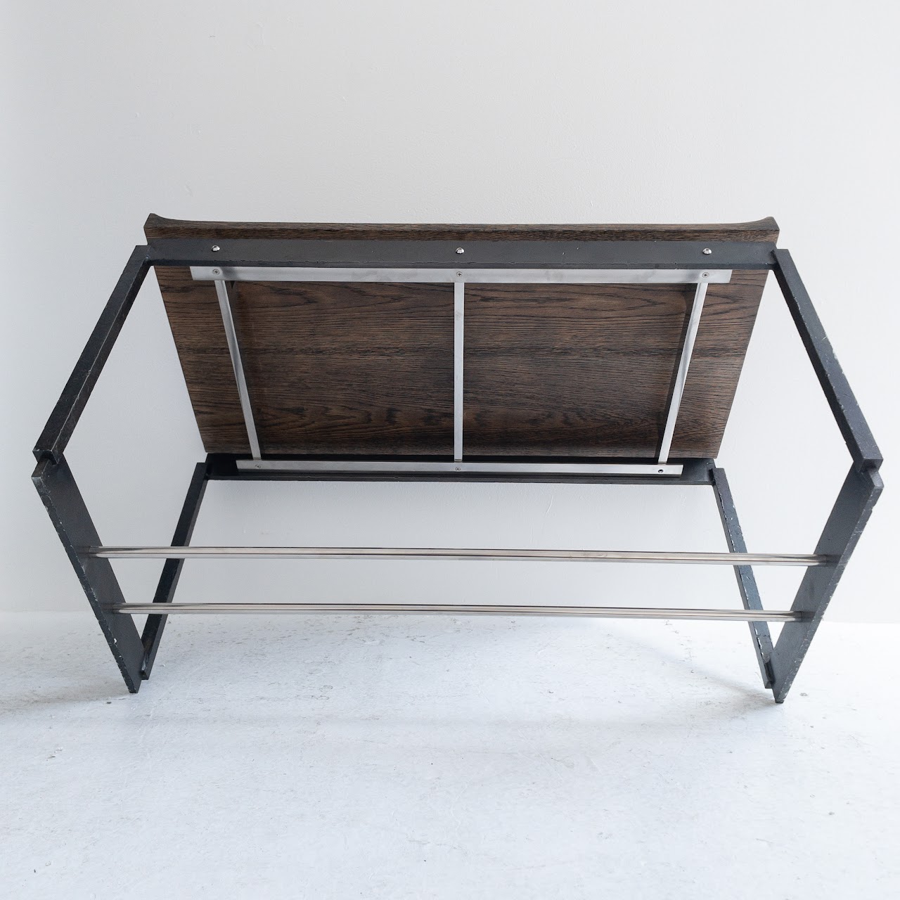 Oak and Iron Contemporary Industrial Bench