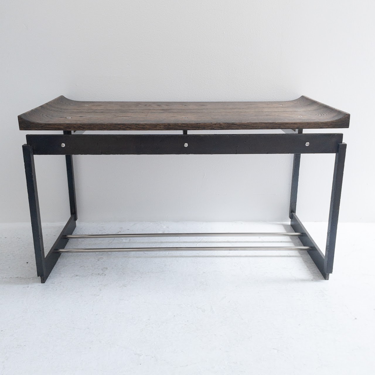 Oak and Iron Contemporary Industrial Bench