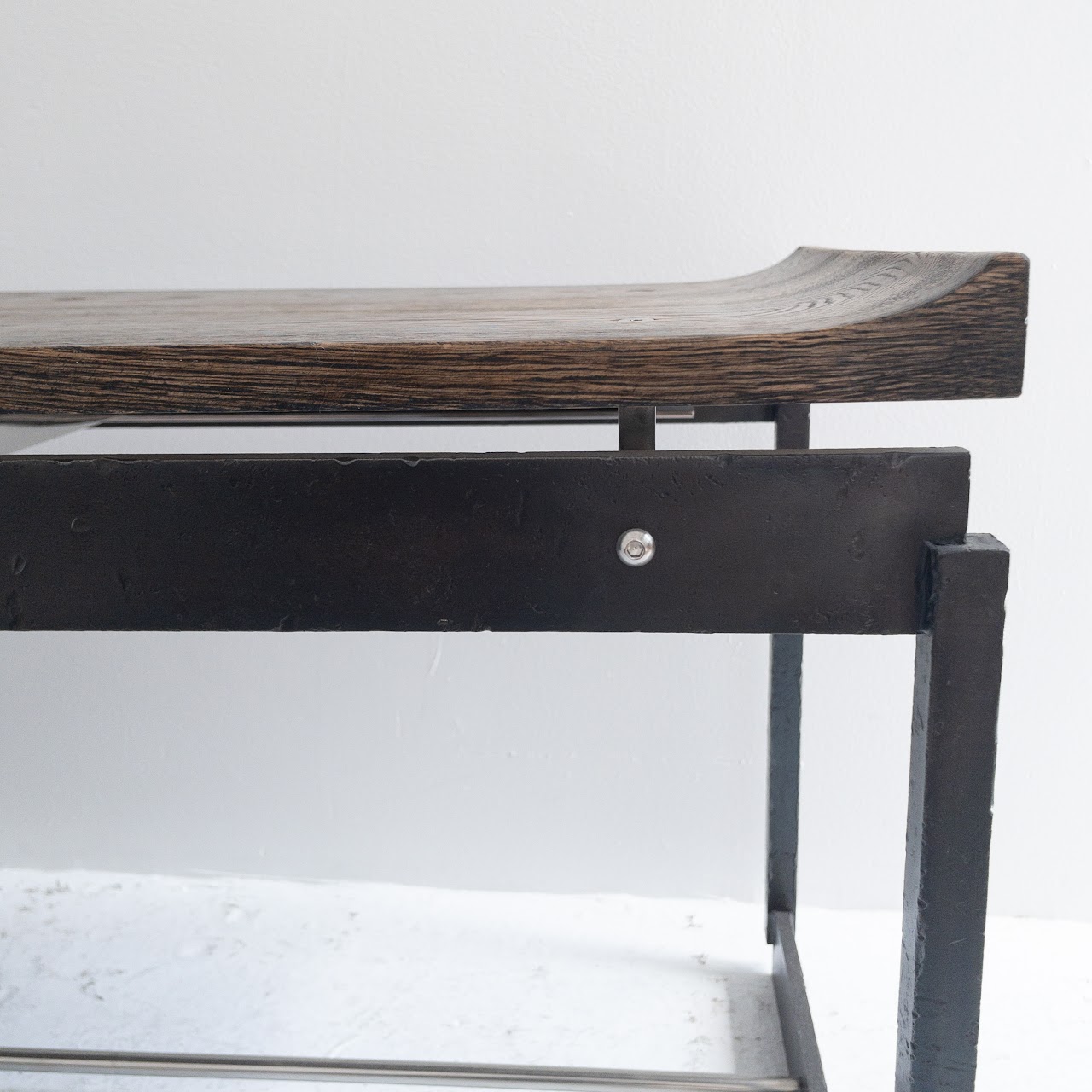 Oak and Iron Contemporary Industrial Bench