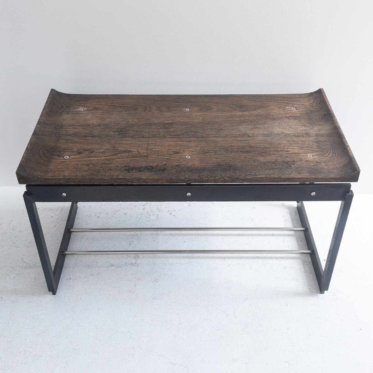 Oak and Iron Contemporary Industrial Bench