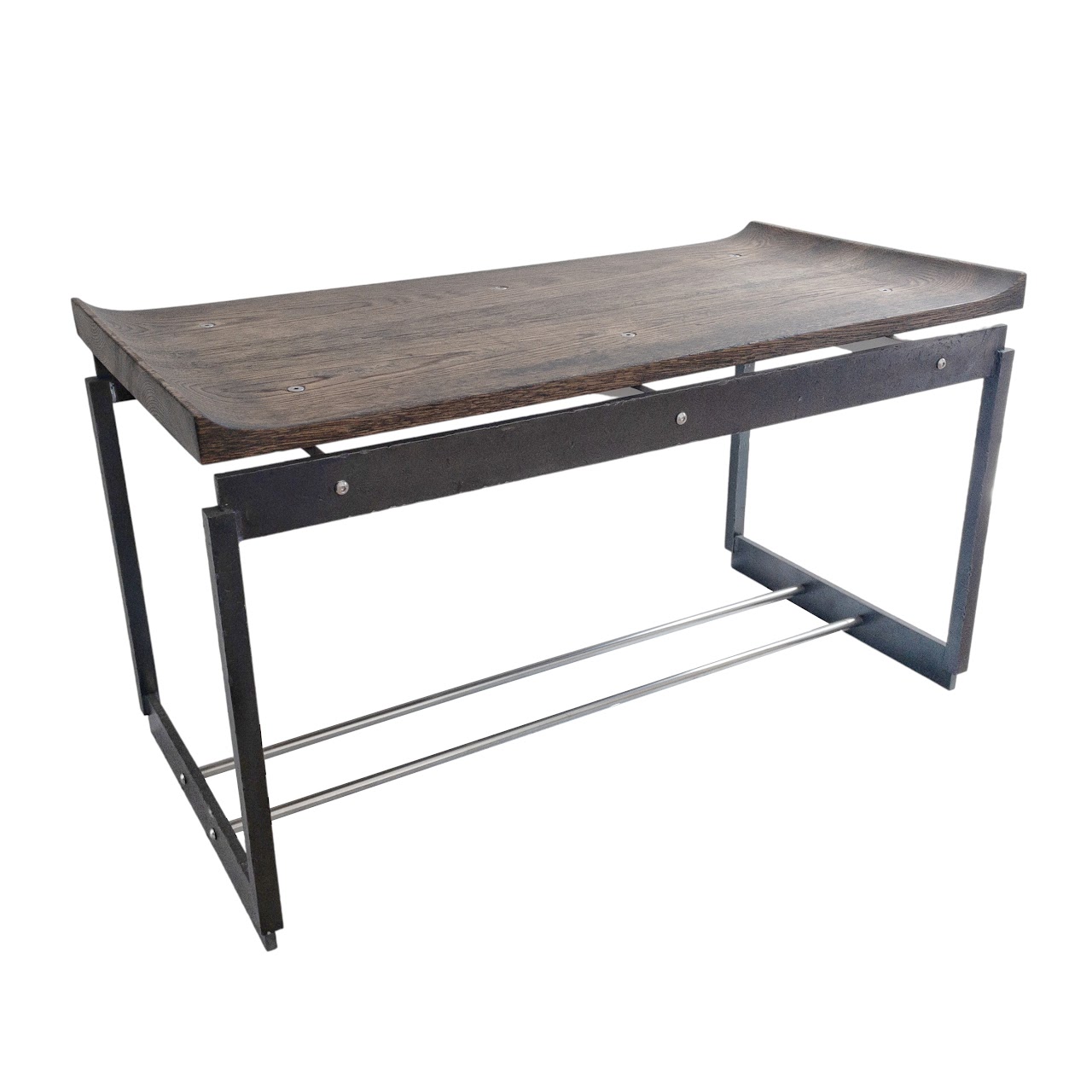 Oak and Iron Contemporary Industrial Bench