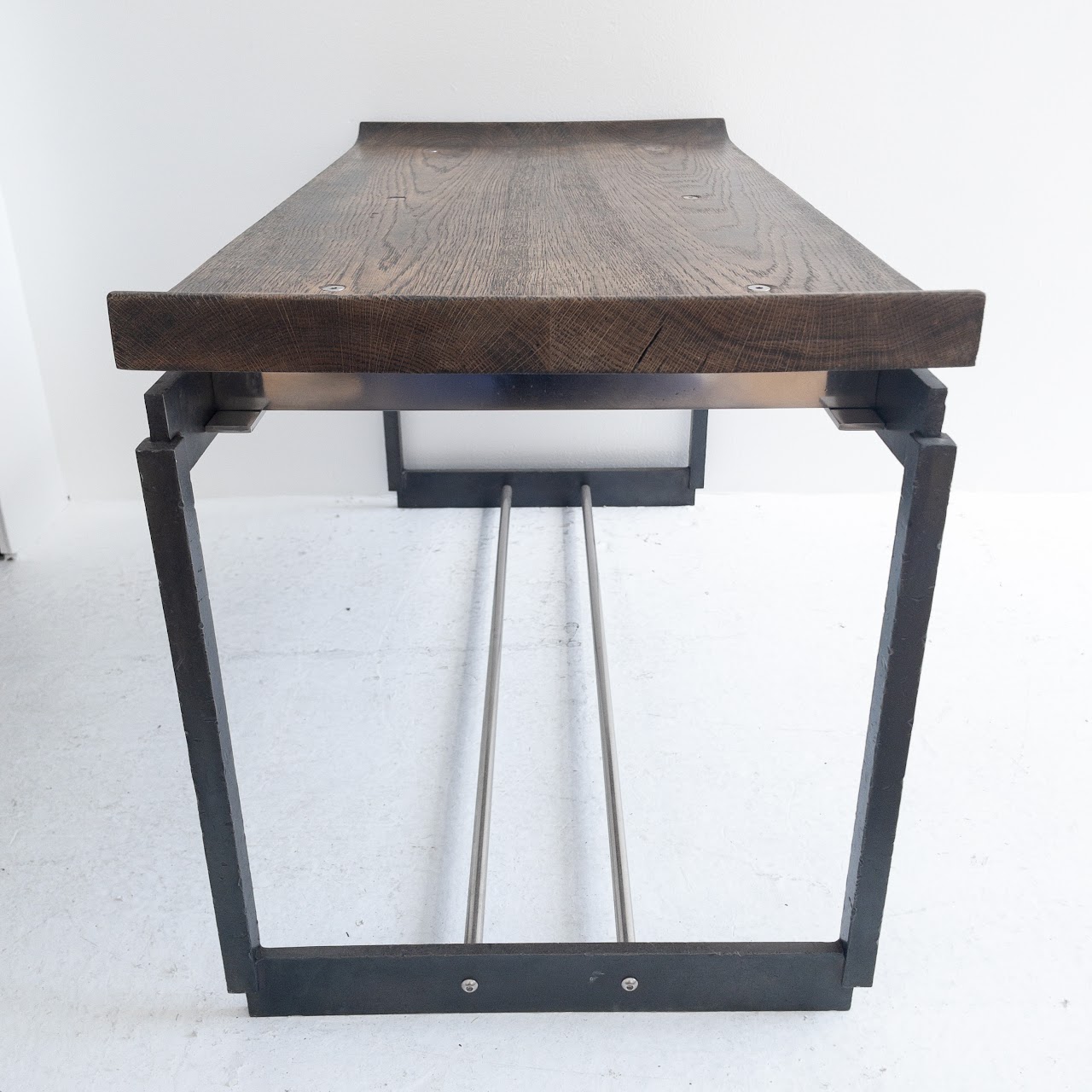 Oak and Iron Contemporary Industrial Bench