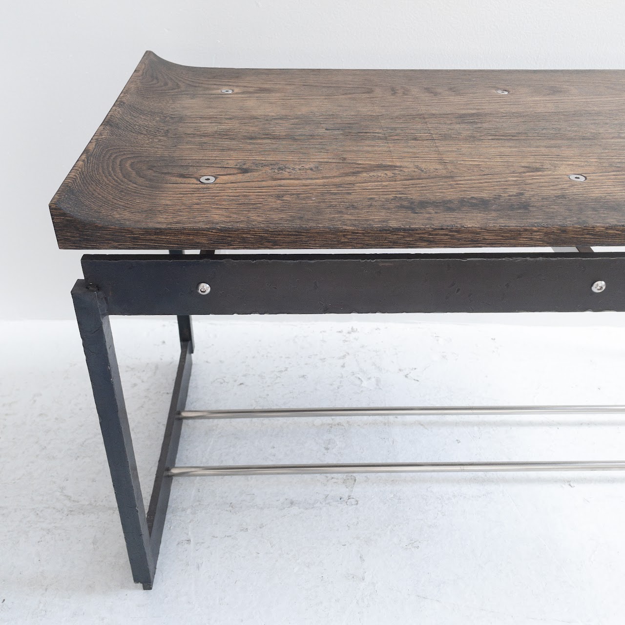 Oak and Iron Contemporary Industrial Bench