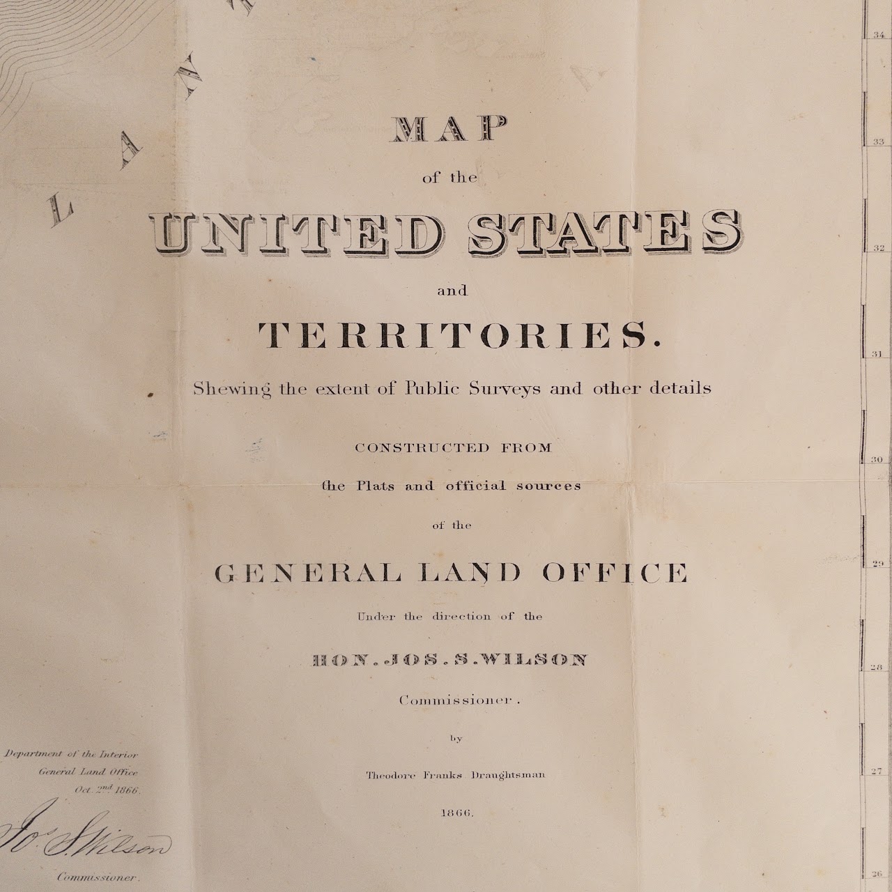 1866 Map of the United States and Territories, US General Land Office