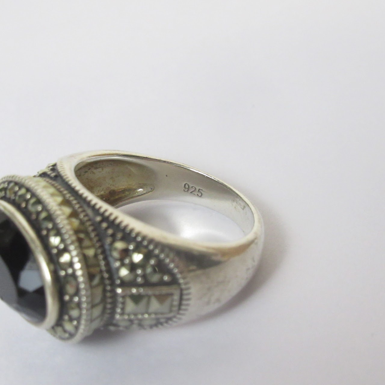 Sterling Silver Onyx & Marcasite Ring