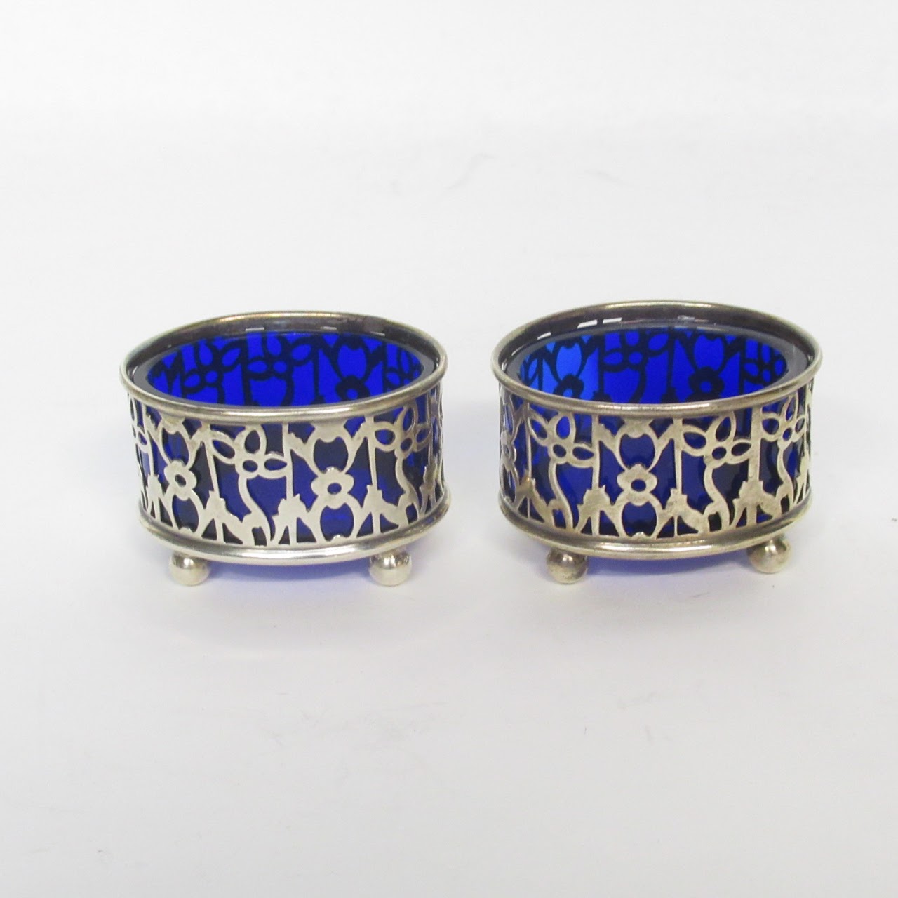 Gorham Sterling Silver & Cobalt Glass Salt & Condiment Set