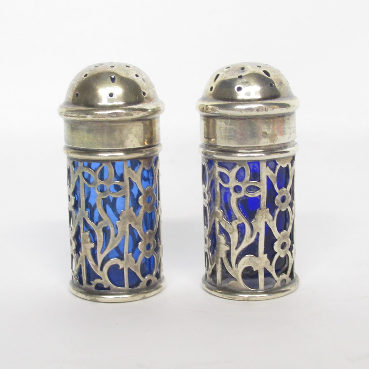 Gorham Sterling Silver & Cobalt Glass Salt & Condiment Set