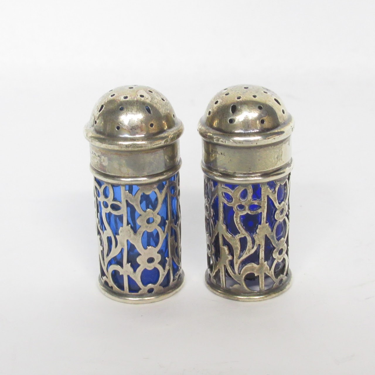 Gorham Sterling Silver & Cobalt Glass Salt & Condiment Set