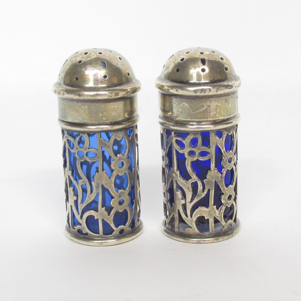 Gorham Sterling Silver & Cobalt Glass Salt & Condiment Set