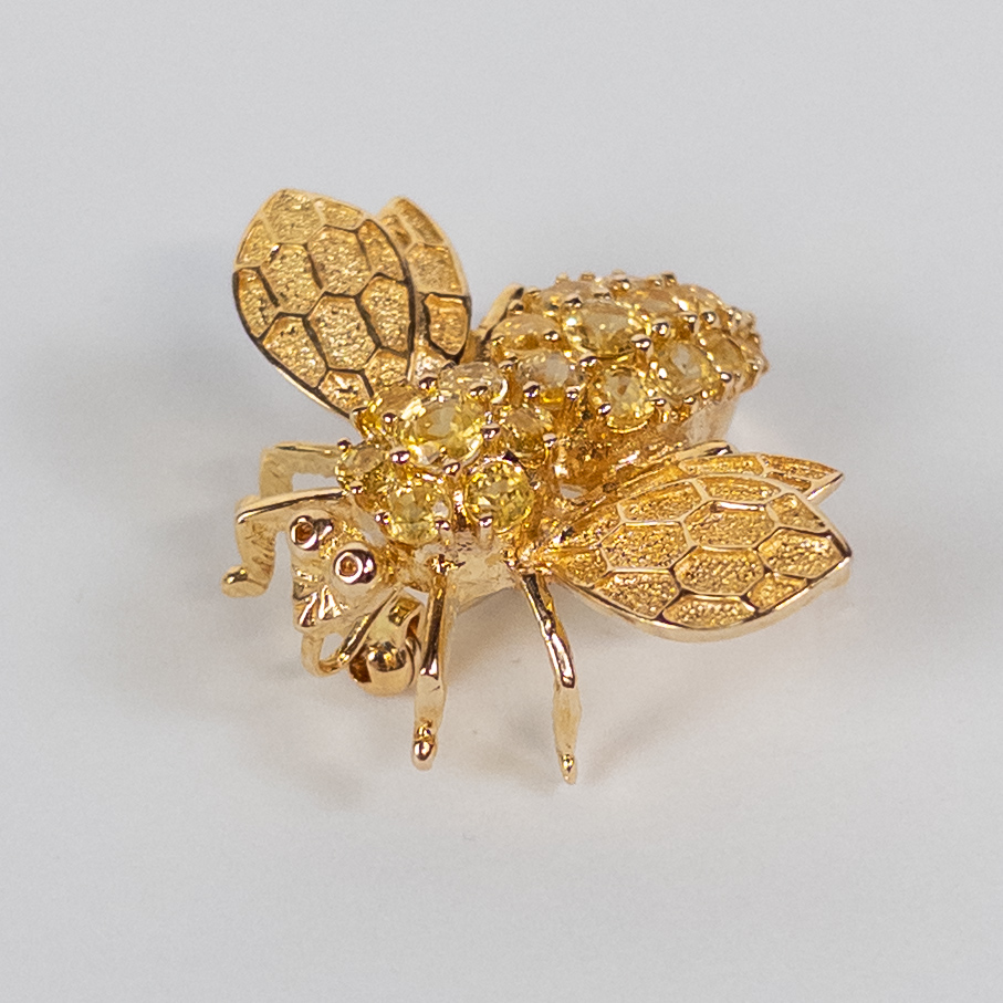 14K Gold & Yellow Stone Bee Brooch