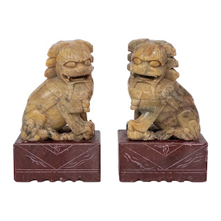 Chinese Soapstone Guardian Lion Pair