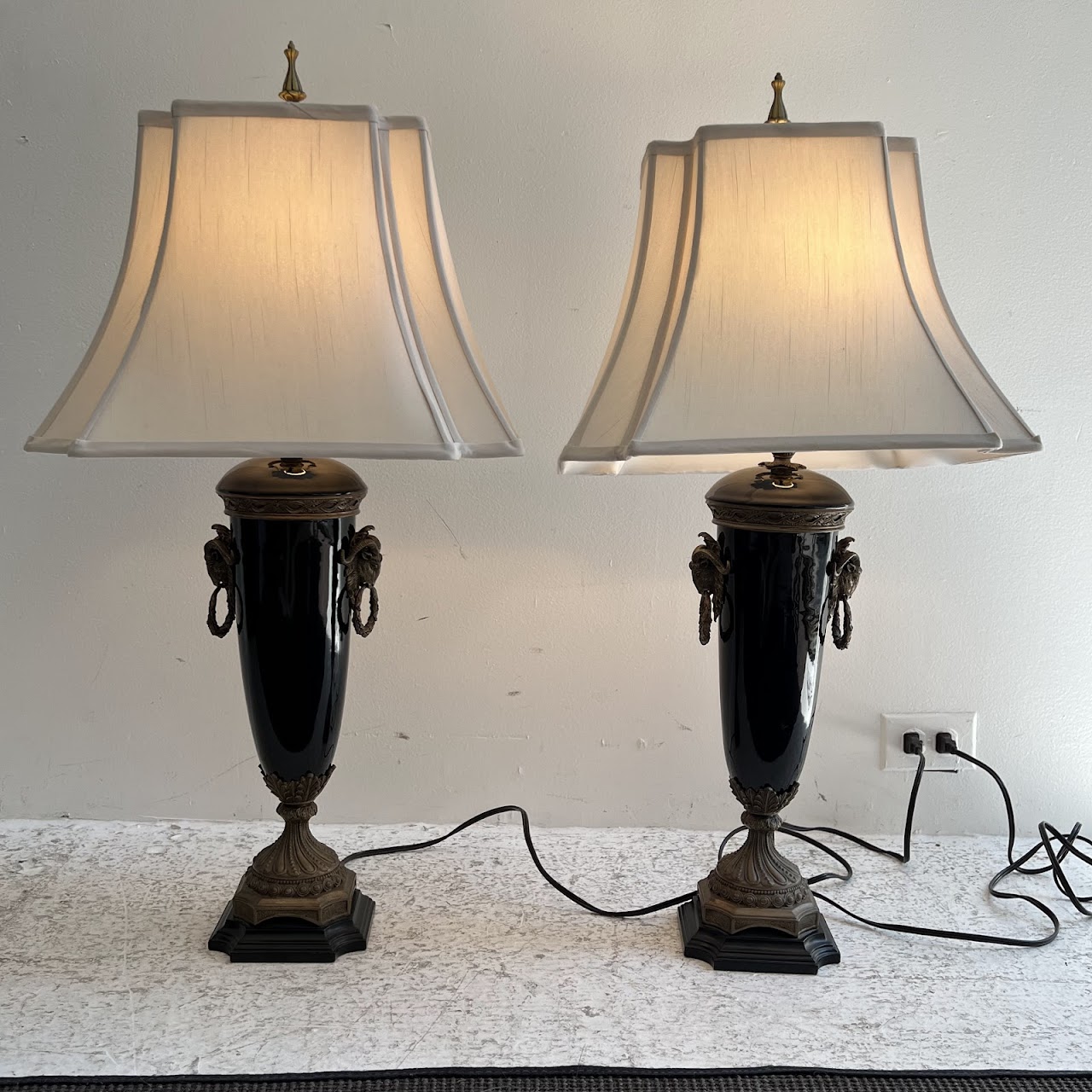 Neoclassical Style Ram's Head Table Lamp Pair