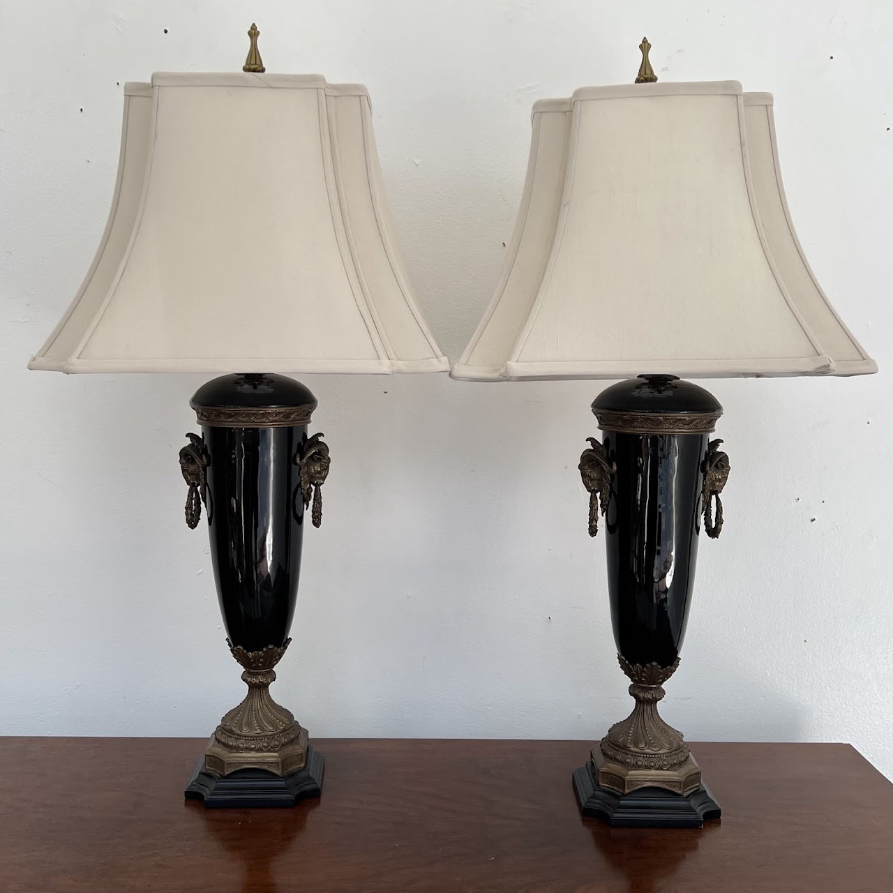 Neoclassical Style Ram's Head Table Lamp Pair