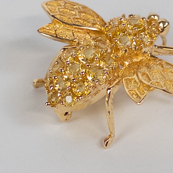 14K Gold & Yellow Stone Bee Brooch