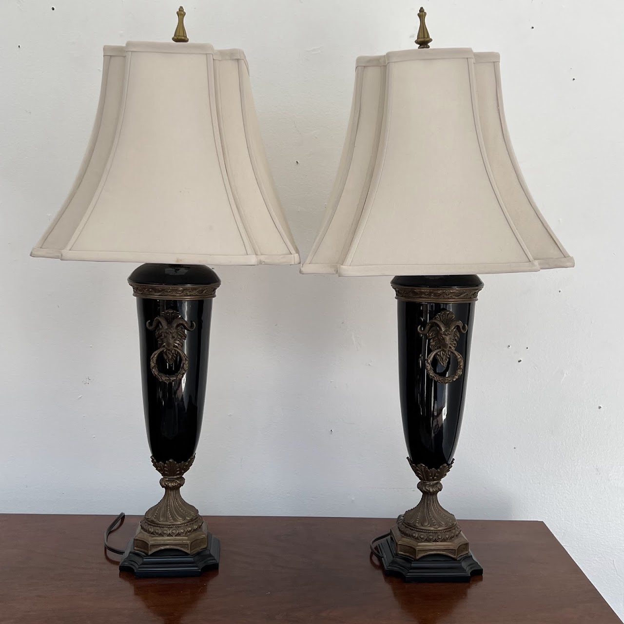 Neoclassical Style Ram's Head Table Lamp Pair