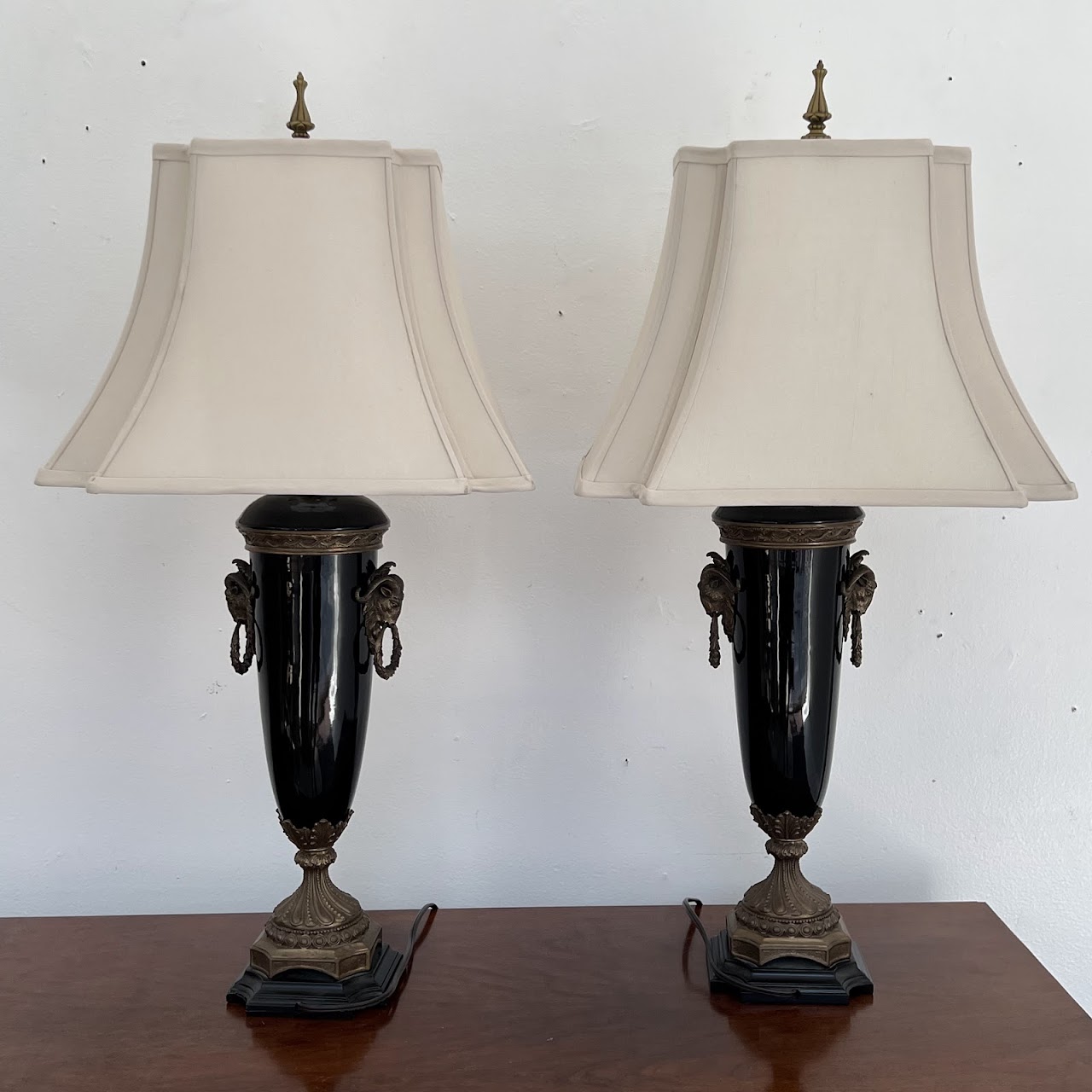 Neoclassical Style Ram's Head Table Lamp Pair