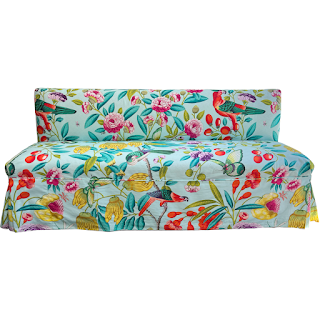 Tropical Slipcovered Vintage Bench Sofa