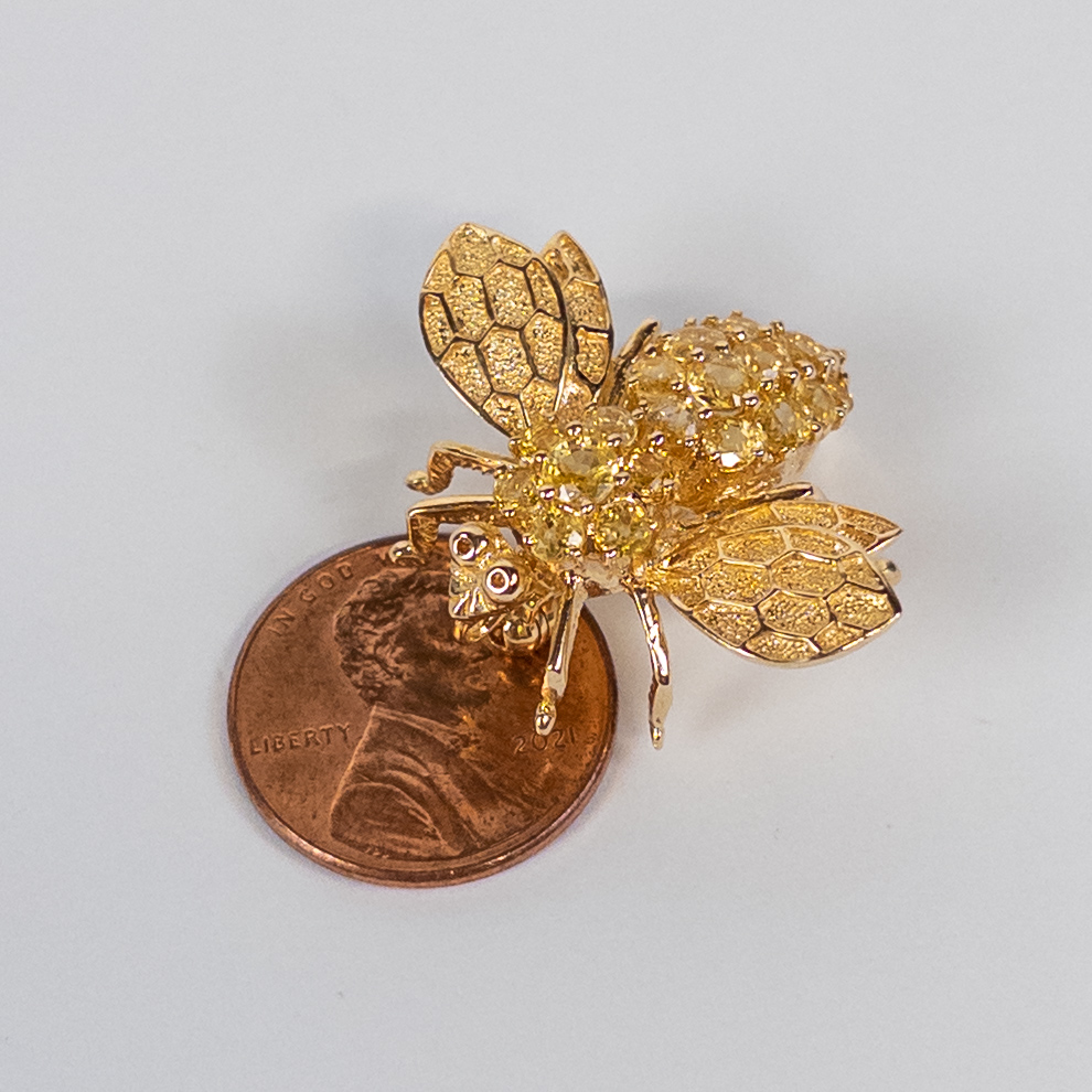 14K Gold & Yellow Stone Bee Brooch