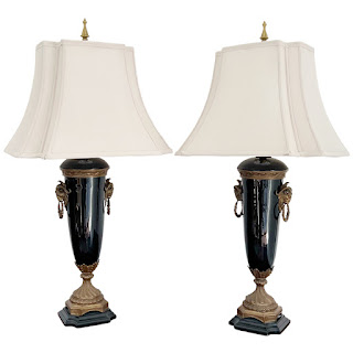 Neoclassical Style Ram's Head Table Lamp Pair