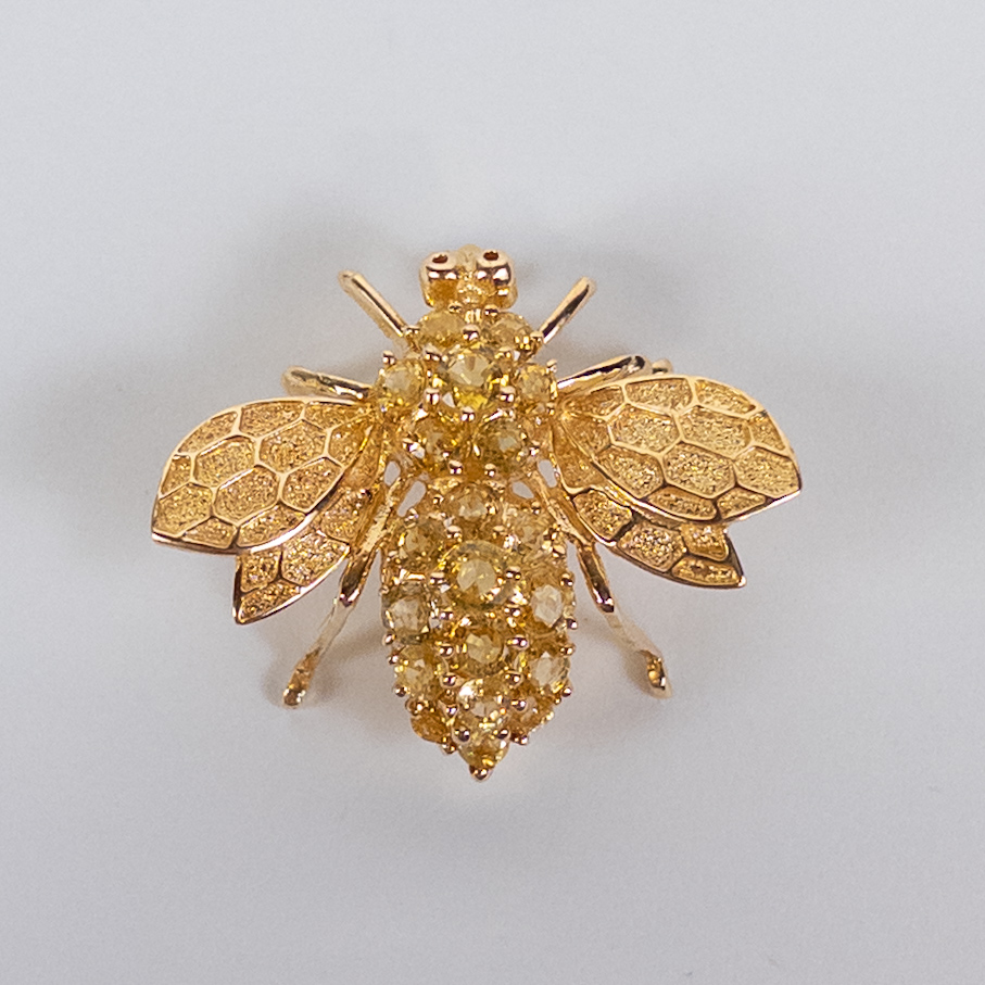 14K Gold & Yellow Stone Bee Brooch