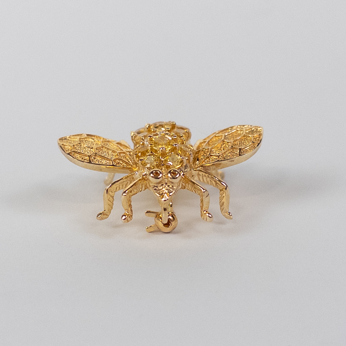 14K Gold & Yellow Stone Bee Brooch