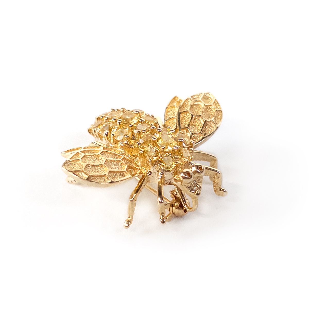 14K Gold & Yellow Stone Bee Brooch