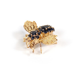 14K Gold & Blue Stone Bee Brooch