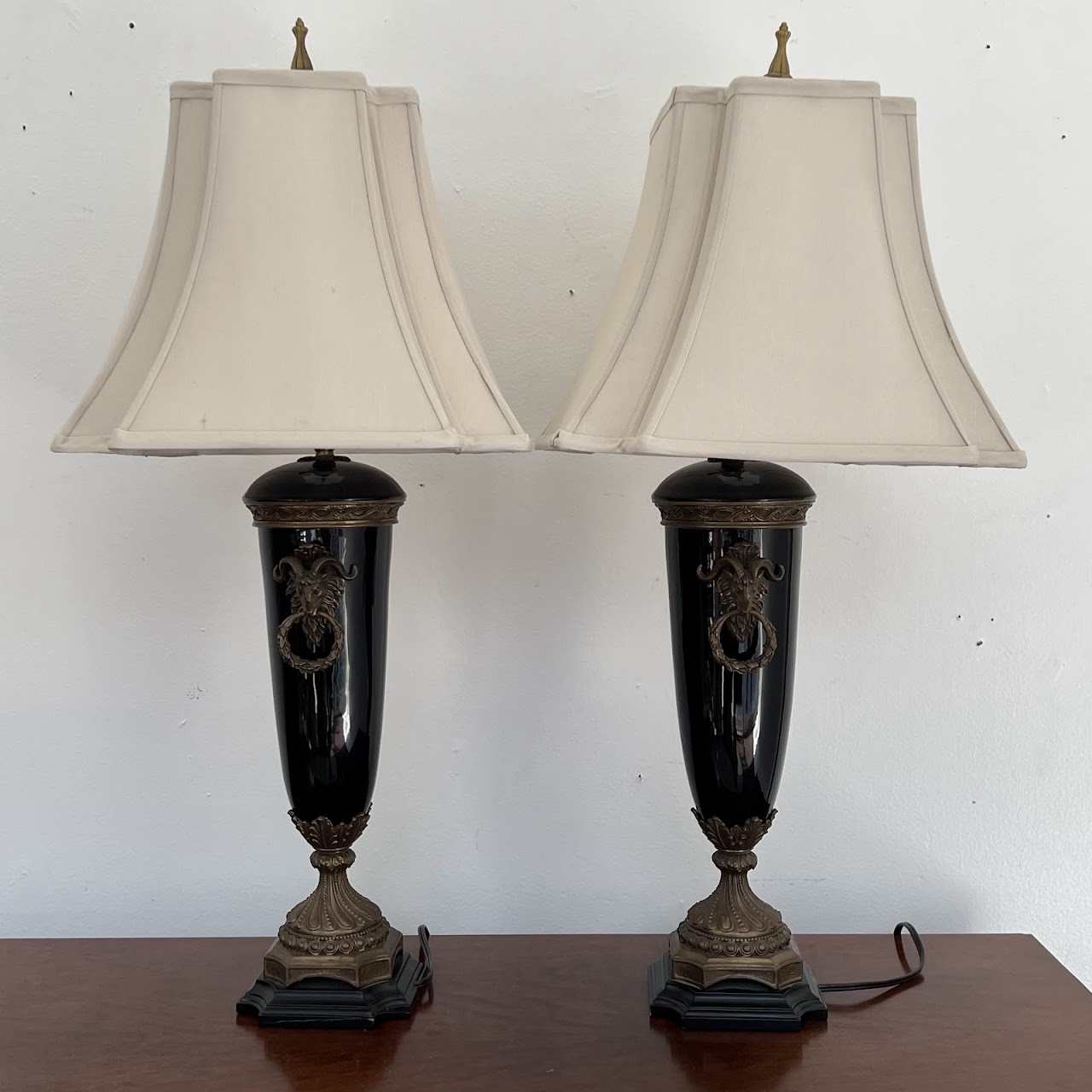 Neoclassical Style Ram's Head Table Lamp Pair