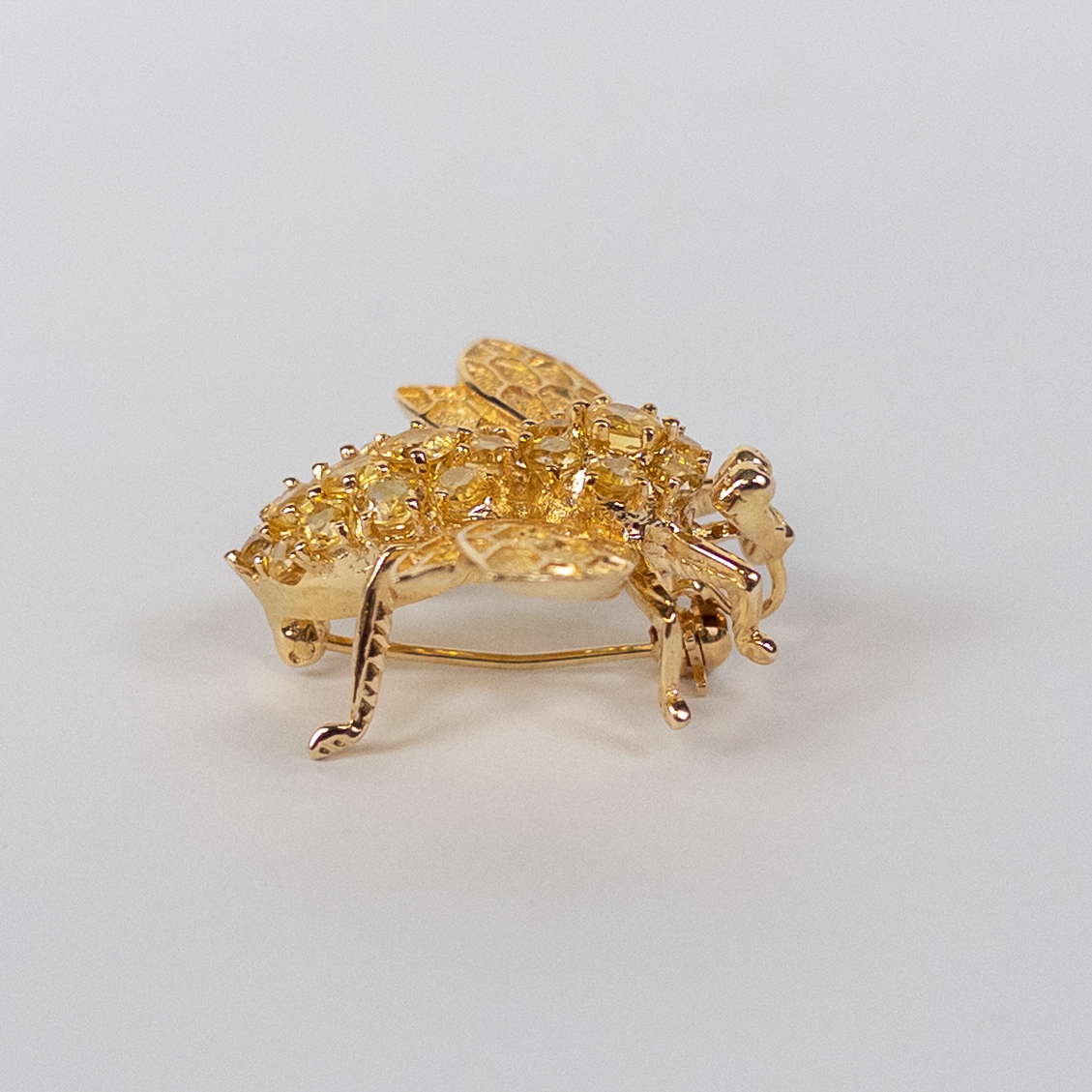 14K Gold & Yellow Stone Bee Brooch