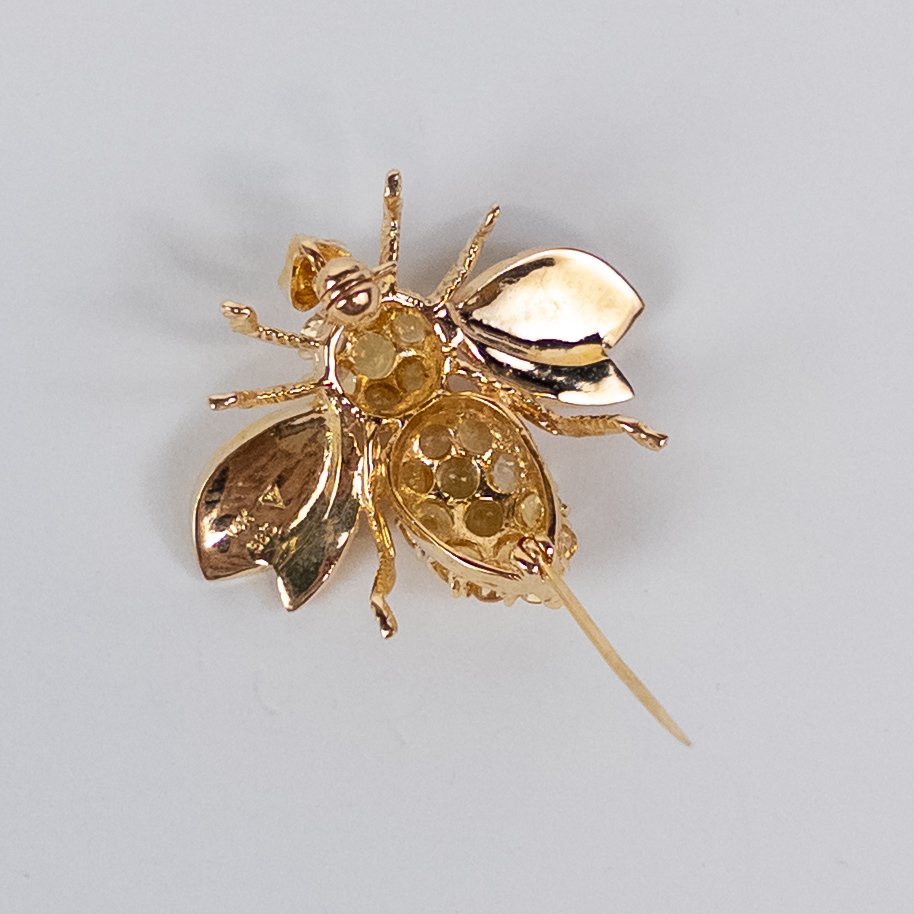 14K Gold & Yellow Stone Bee Brooch