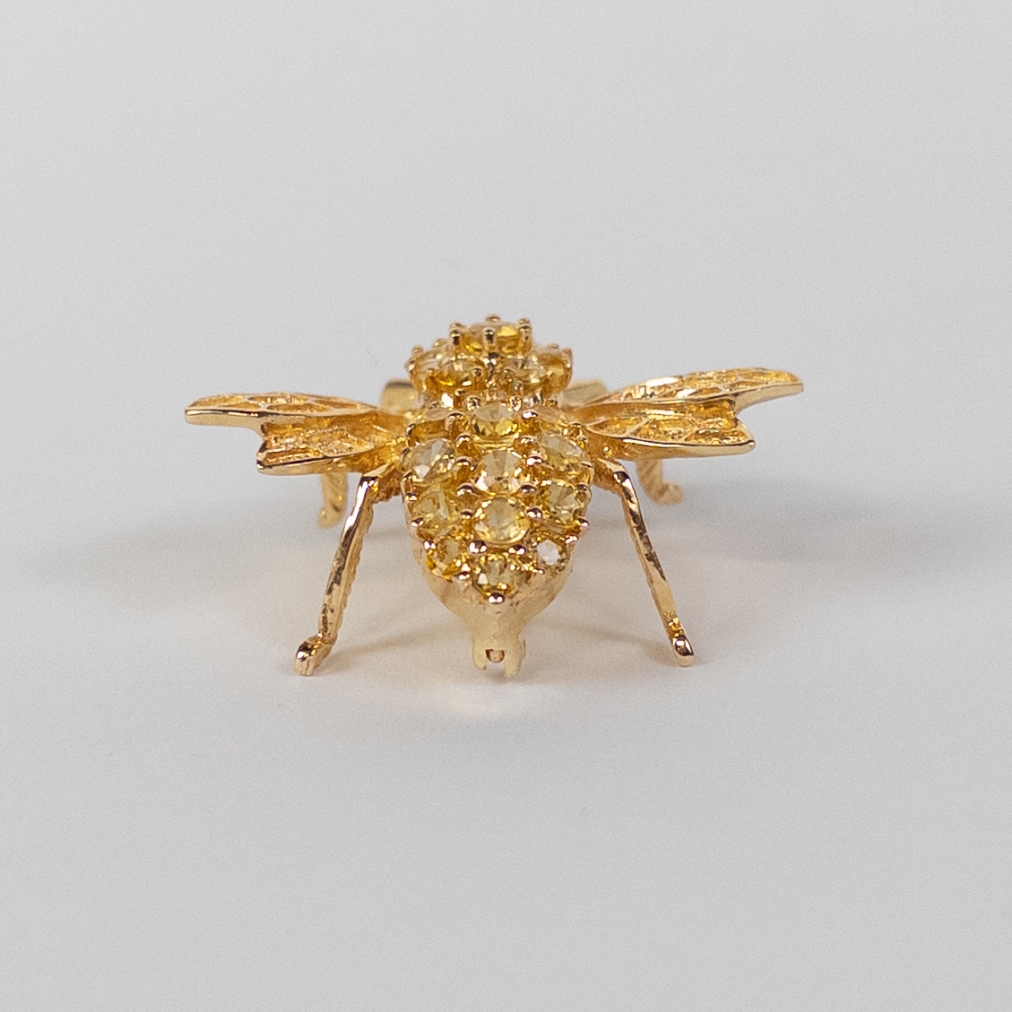 14K Gold & Yellow Stone Bee Brooch