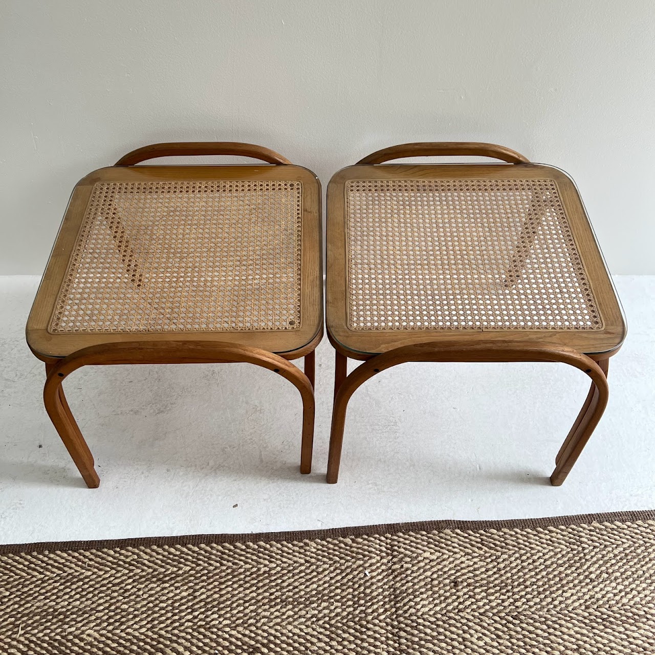 Bentwood & Cane Vintage Side Table Pair