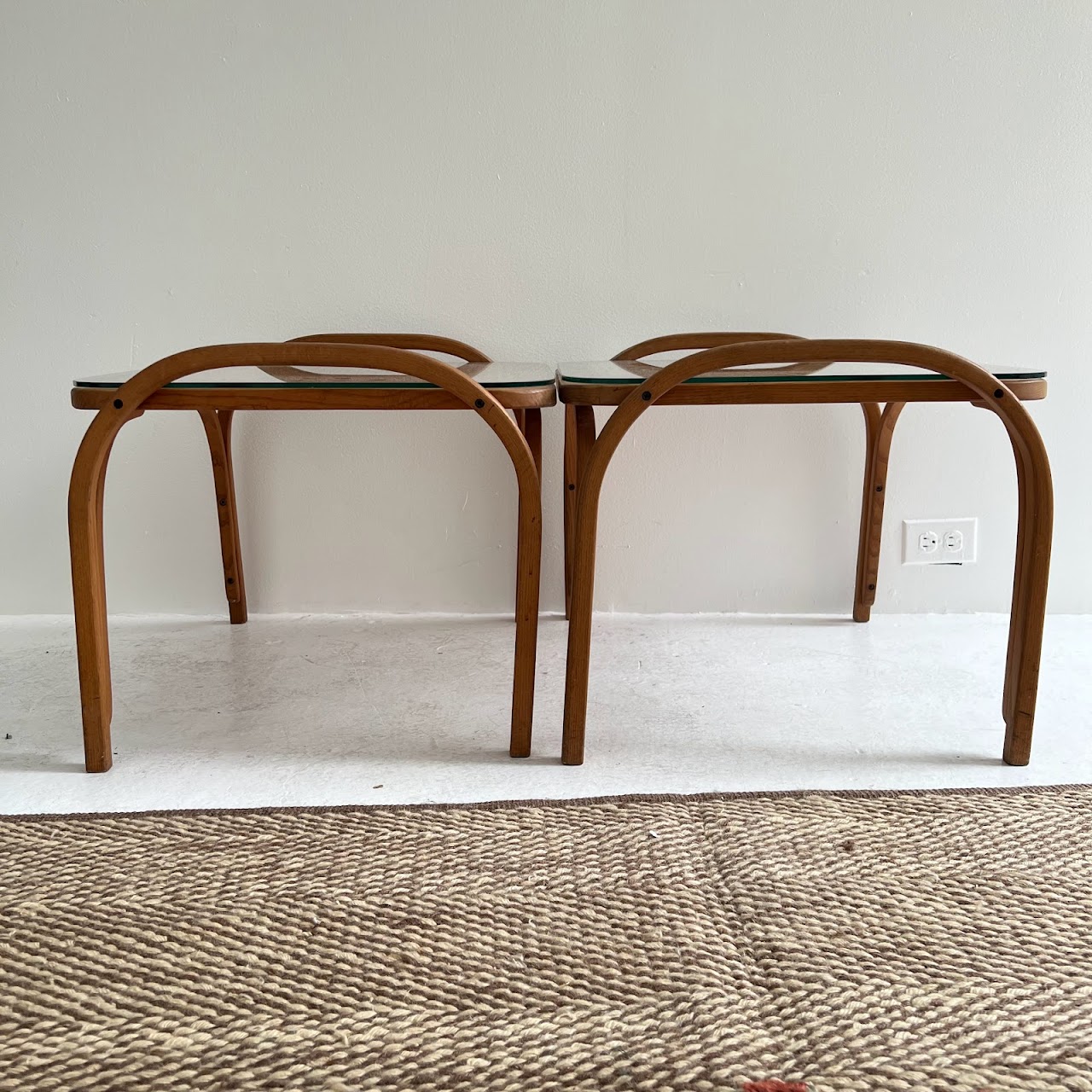 Bentwood & Cane Vintage Side Table Pair