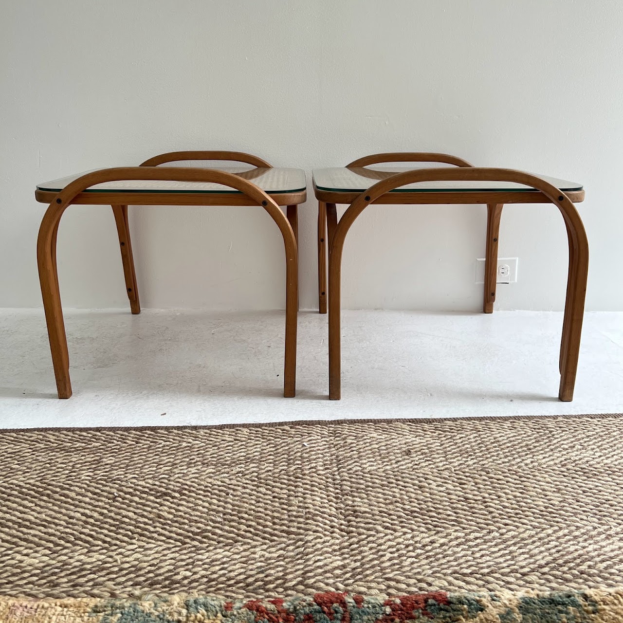 Bentwood & Cane Vintage Side Table Pair