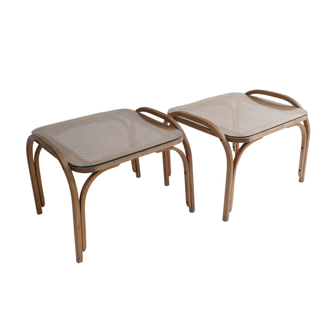 Bentwood & Cane Vintage Side Table Pair