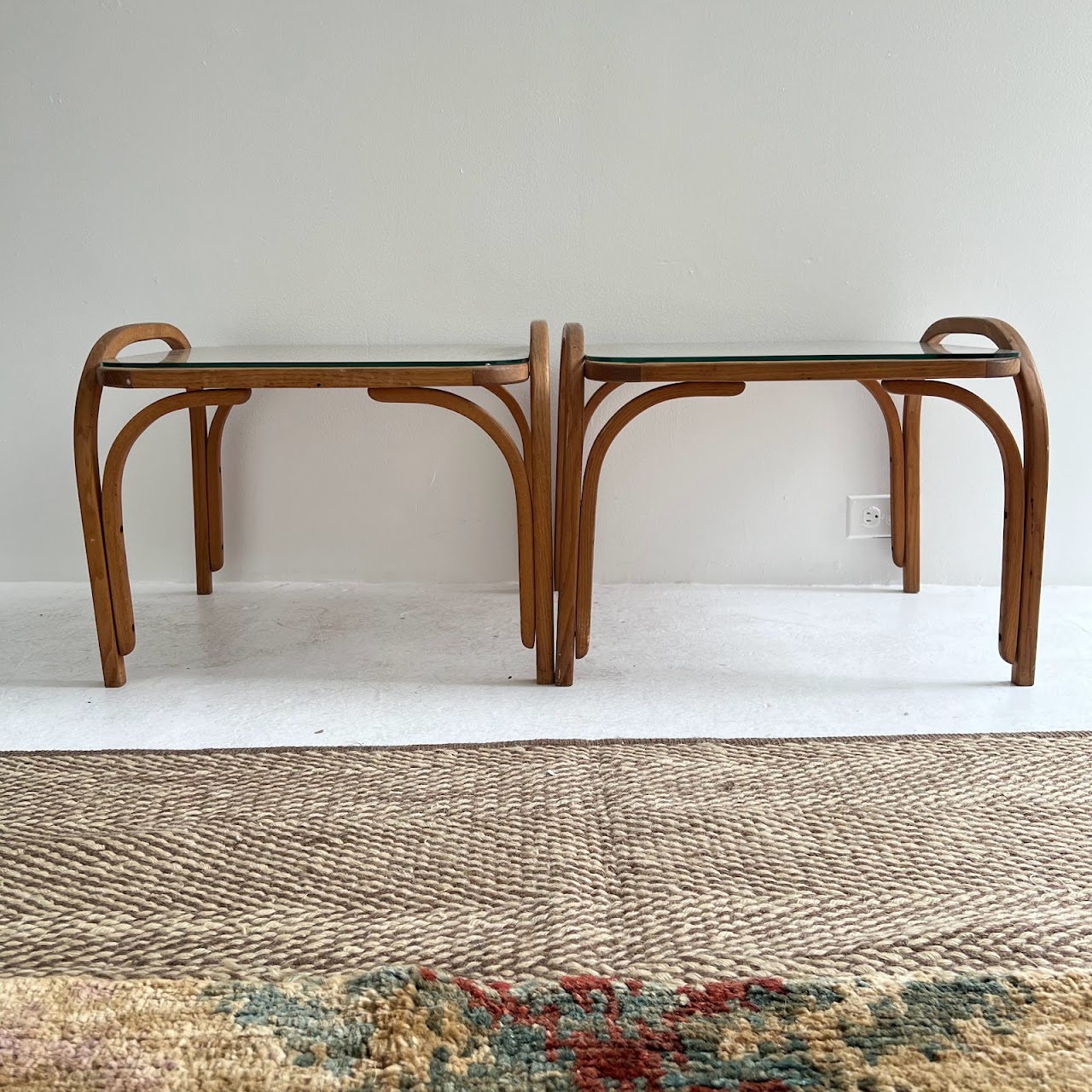 Bentwood & Cane Vintage Side Table Pair