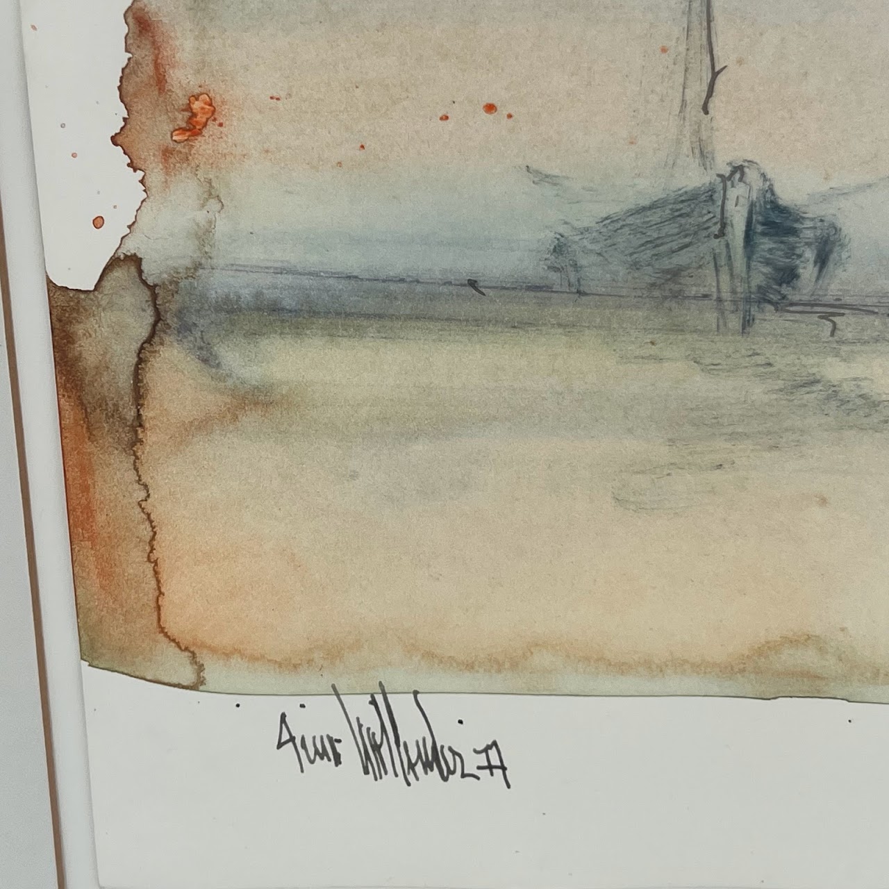 Watercolor Seascape Signed Painting, 1977