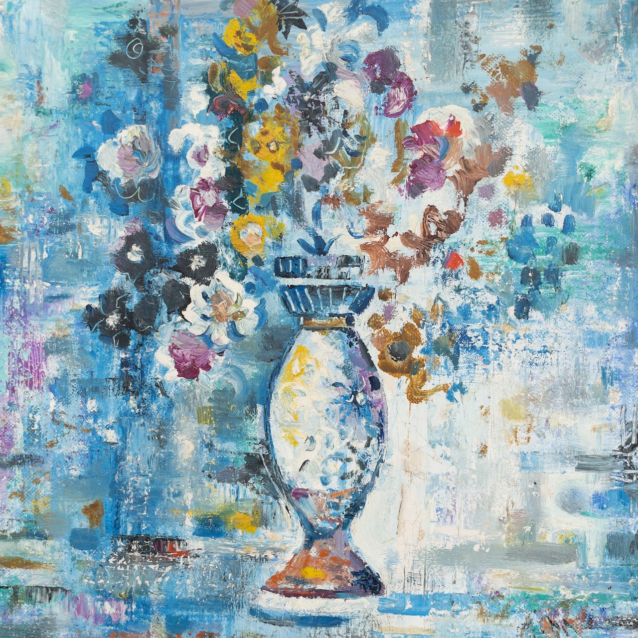 Charles Melohs Signed 'White Vase' Oil Painting, 1961