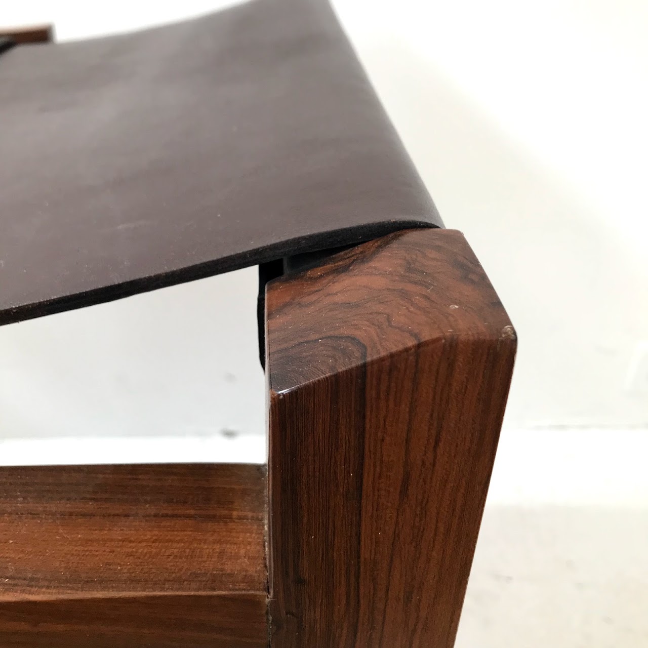 Walnut & Leather Sling Seat Stool