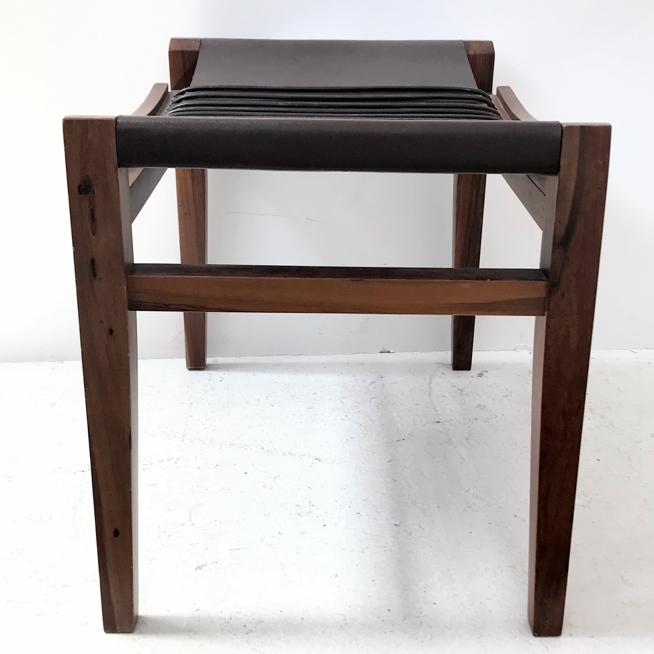 Walnut & Leather Sling Seat Stool