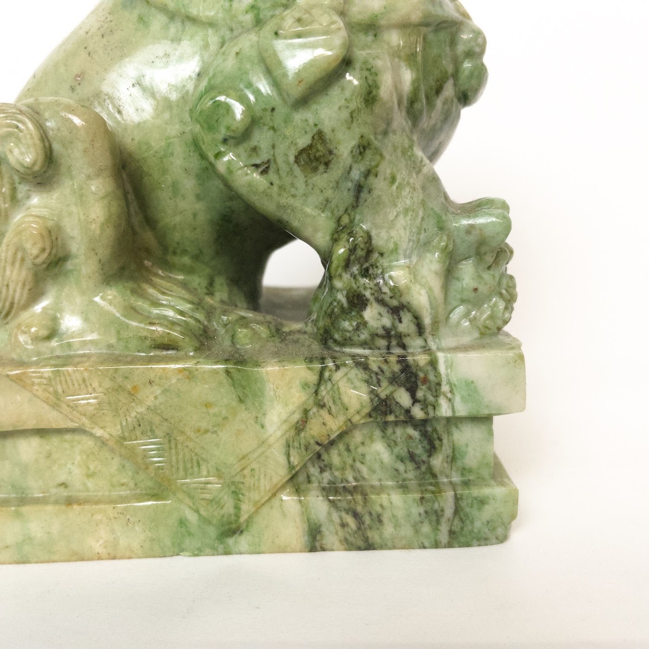 Carved Green Marble Foo Dog Pair