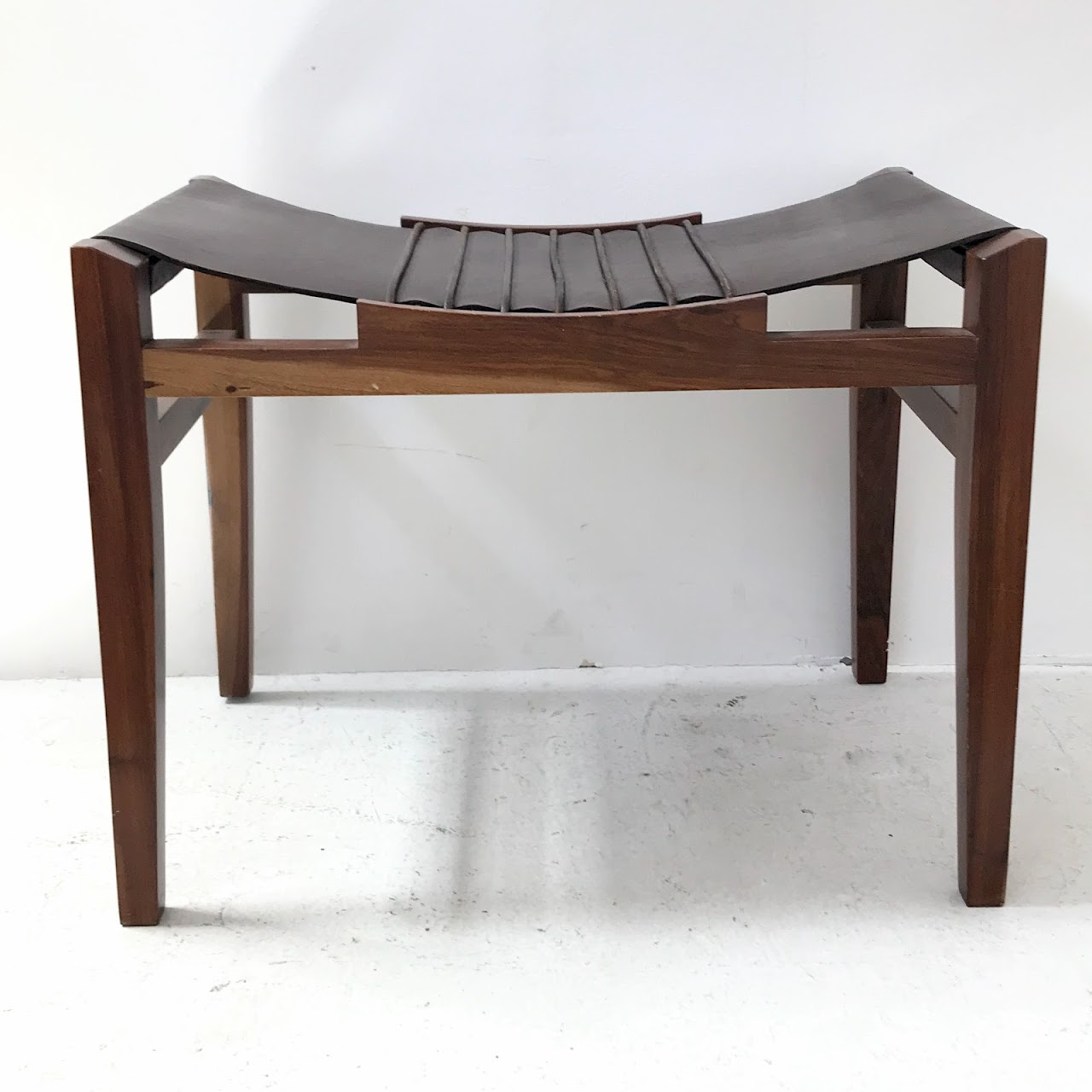 Walnut & Leather Sling Seat Stool