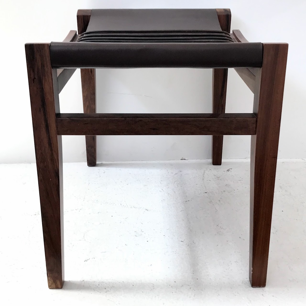 Walnut & Leather Sling Seat Stool