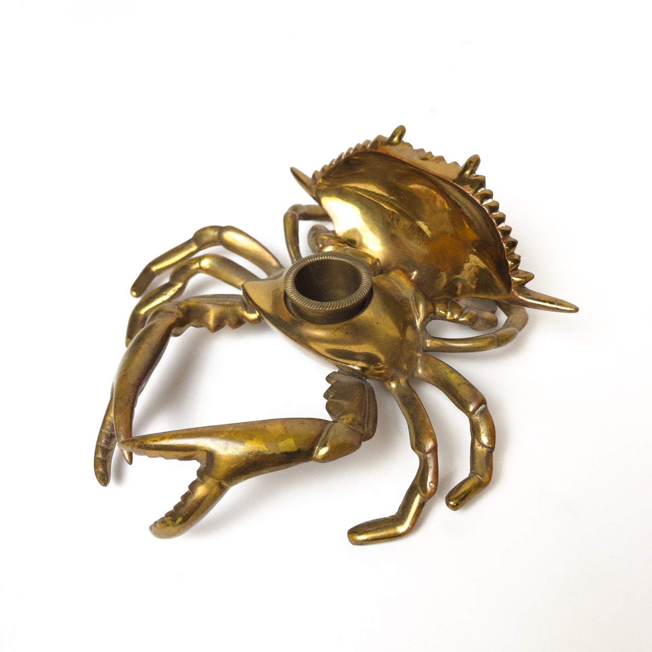 Vintage Brass Crab Inkwell