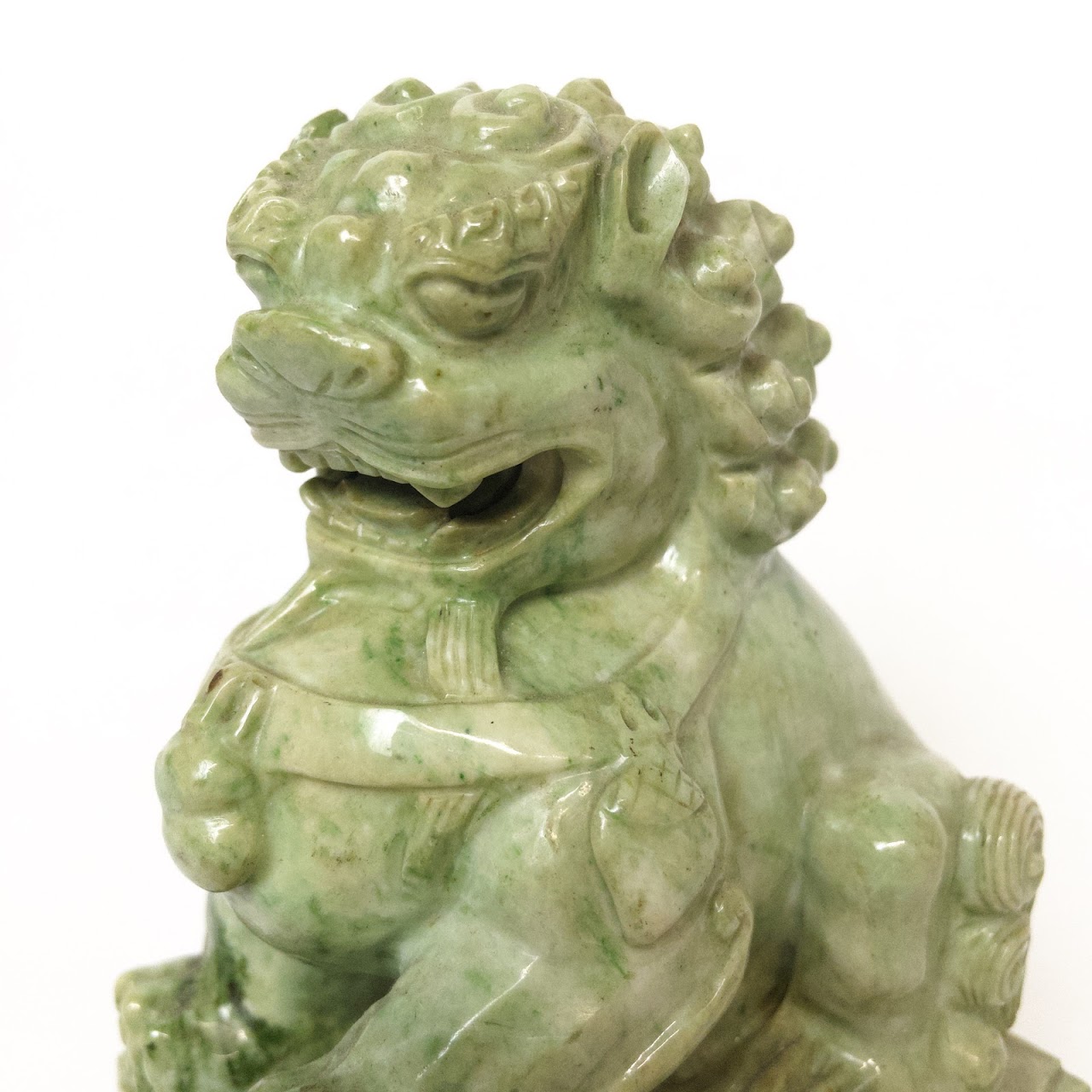 Carved Green Marble Foo Dog Pair