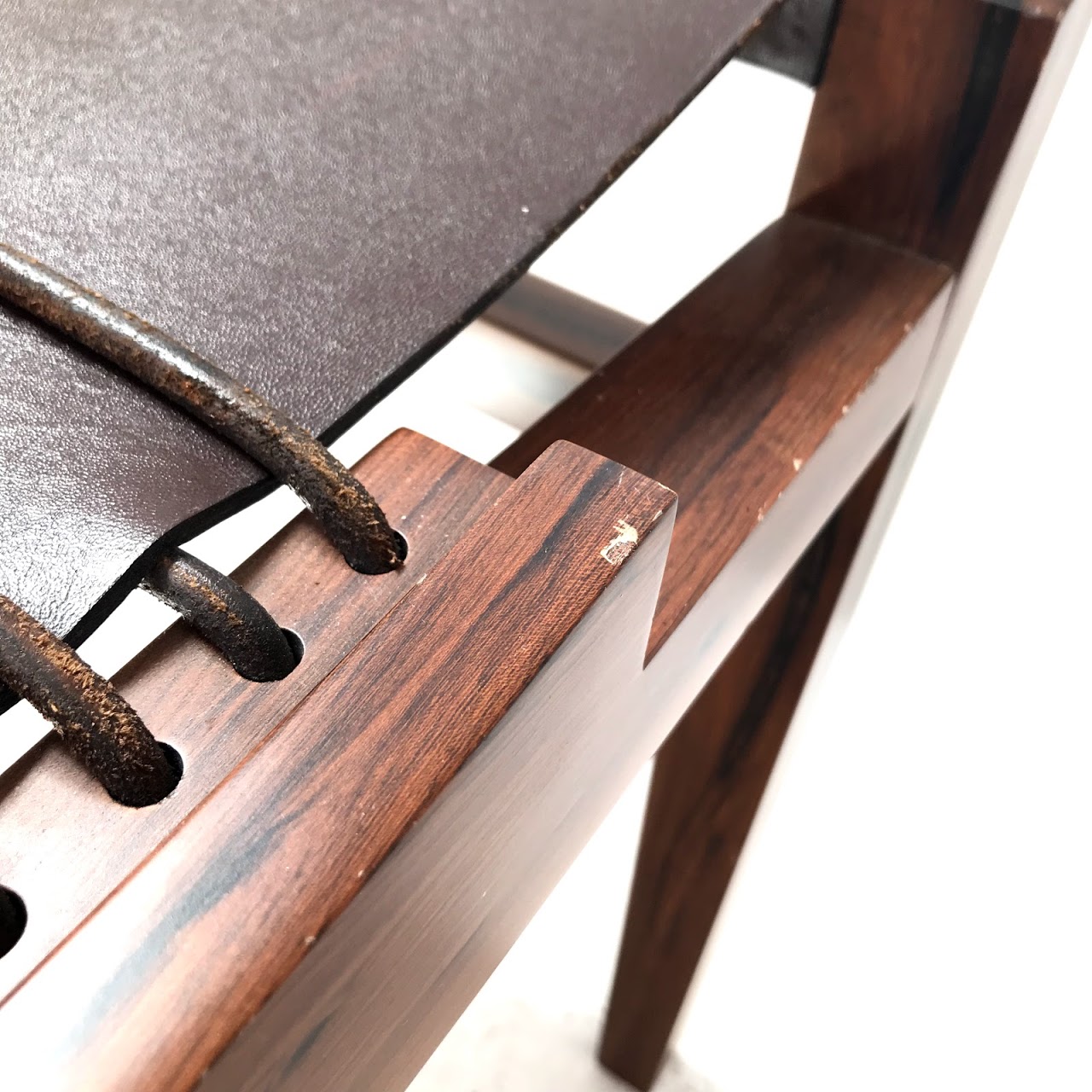 Walnut & Leather Sling Seat Stool